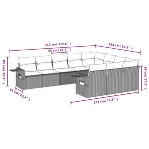 vidaXL 10-tlg. Garten-Sofagarnitur mit Kissen Hellgrau Poly Rattan