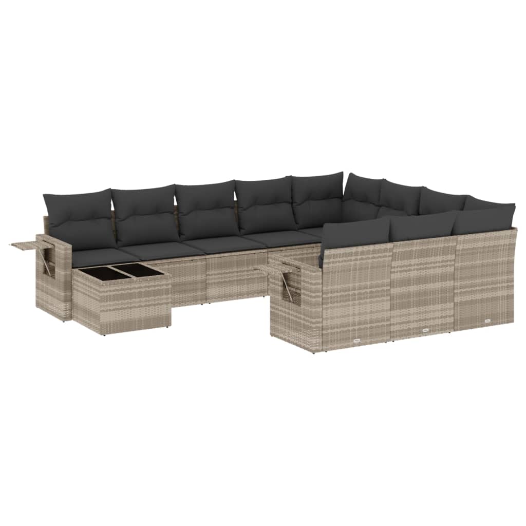 vidaXL 11-tlg. Garten-Sofagarnitur mit Kissen Hellgrau Poly Rattan