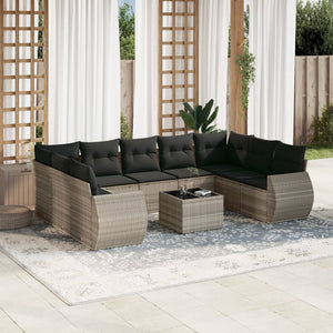 vidaXL 10-tlg. Garten-Sofagarnitur mit Kissen Hellgrau Poly Rattan