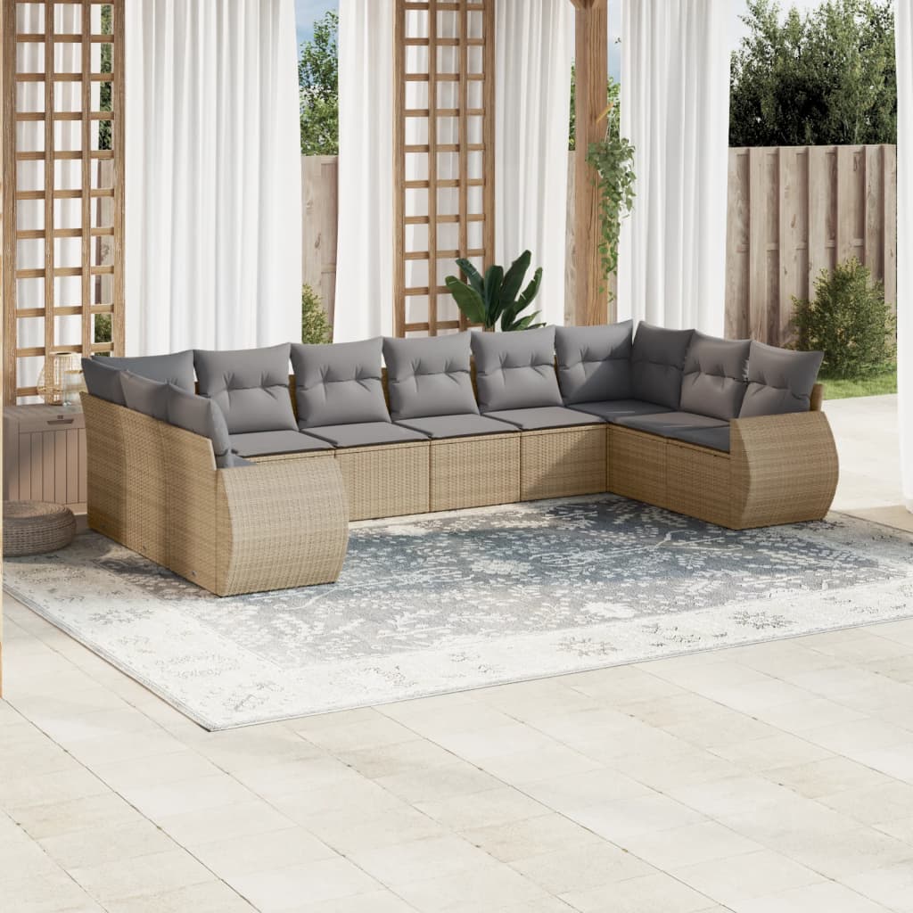 vidaXL 10-tlg. Garten-Sofagarnitur mit Kissen Beige Poly Rattan