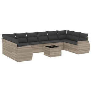 vidaXL 11-tlg. Garten-Sofagarnitur mit Kissen Hellgrau Poly Rattan