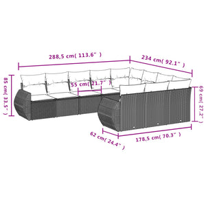 10-tlg. Garten-Sofagarnitur mit Kissen Grau Poly Rattan Stilecasa