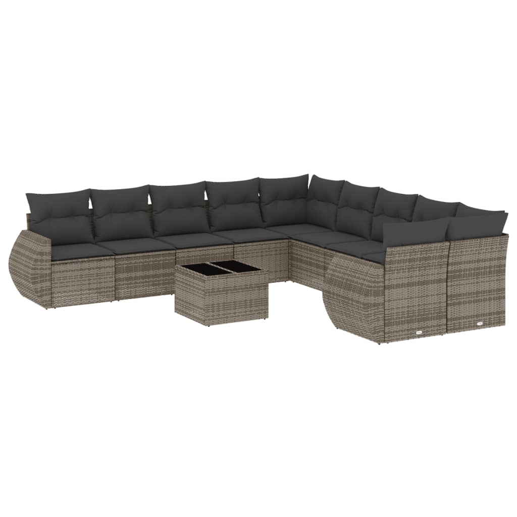 vidaXL 11-tlg. Garten-Sofagarnitur mit Kissen Hellgrau Poly Rattan