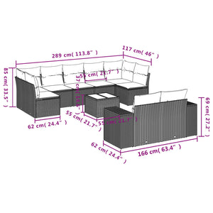 vidaXL 10-tlg. Garten-Sofagarnitur mit Kissen Hellgrau Poly Rattan