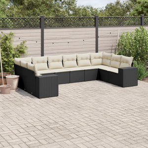 10-tlg. Garten-Sofagarnitur mit Kissen Schwarz Poly Rattan Stilecasa