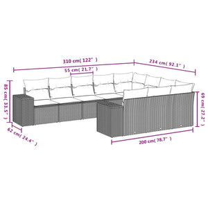 vidaXL 10-tlg. Garten-Sofagarnitur mit Kissen Hellgrau Poly Rattan