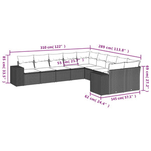 10-tlg. Garten-Sofagarnitur mit Kissen Schwarz Poly Rattan Stilecasa