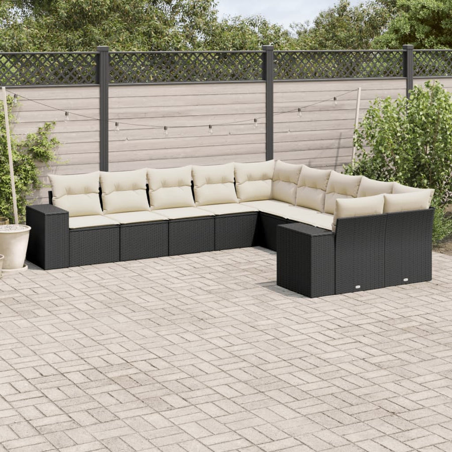 10-tlg. Garten-Sofagarnitur mit Kissen Schwarz Poly Rattan Stilecasa