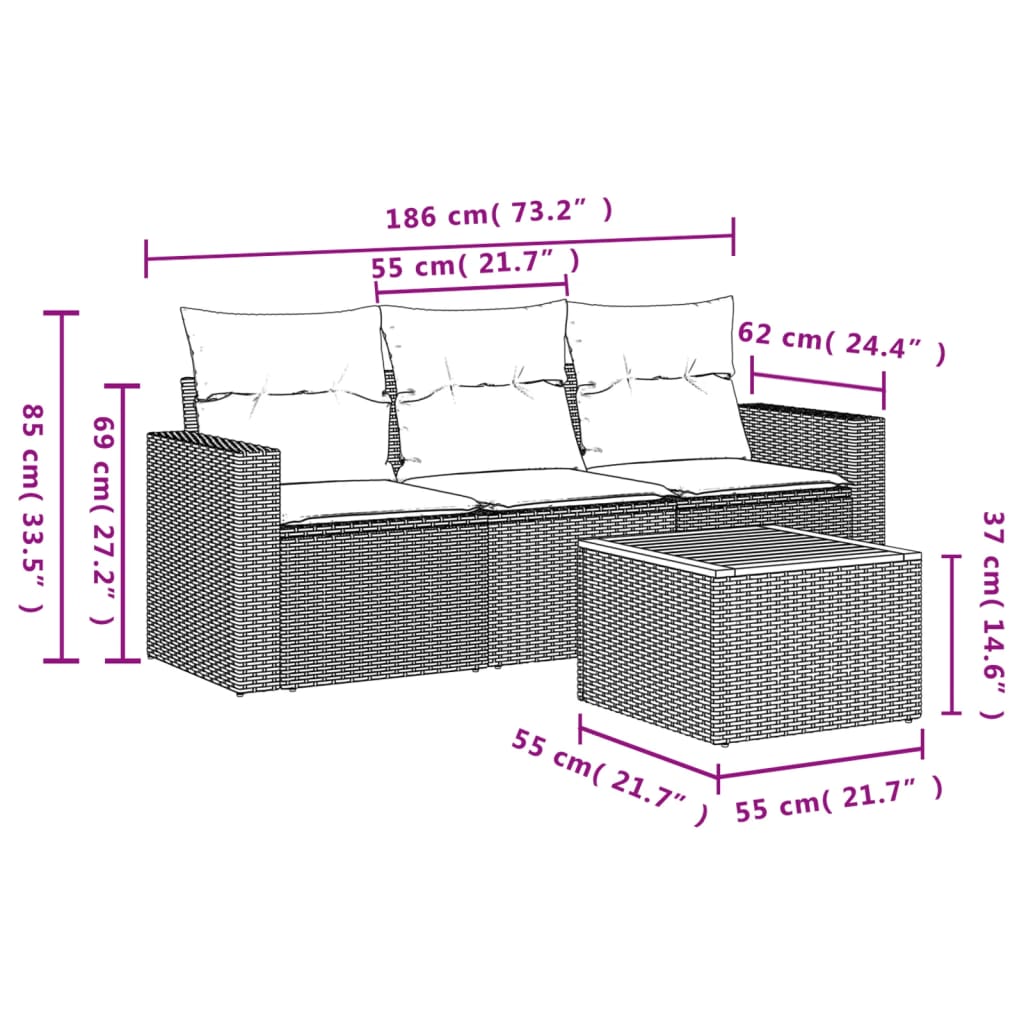 vidaXL 4-tlg. Garten-Sofagarnitur mit Kissen Beigemischung Poly Rattan