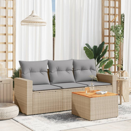 vidaXL 4-tlg. Garten-Sofagarnitur mit Kissen Beigemischung Poly Rattan