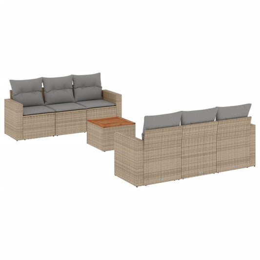 vidaXL 7-tlg. Garten-Sofagarnitur mit Kissen Beige Poly Rattan