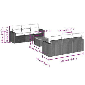 vidaXL 7-tlg. Garten-Sofagarnitur mit Kissen Beige Poly Rattan