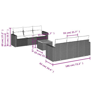 vidaXL 7-tlg. Garten-Sofagarnitur mit Kissen Grau Poly Rattan