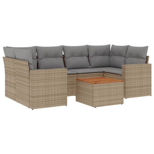 vidaXL 7-tlg. Garten-Sofagarnitur mit Kissen Beige Poly Rattan