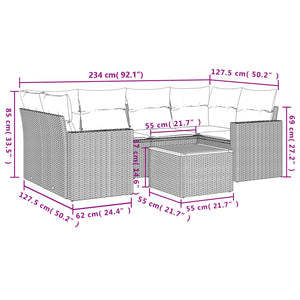 vidaXL 7-tlg. Garten-Sofagarnitur mit Kissen Beige Poly Rattan