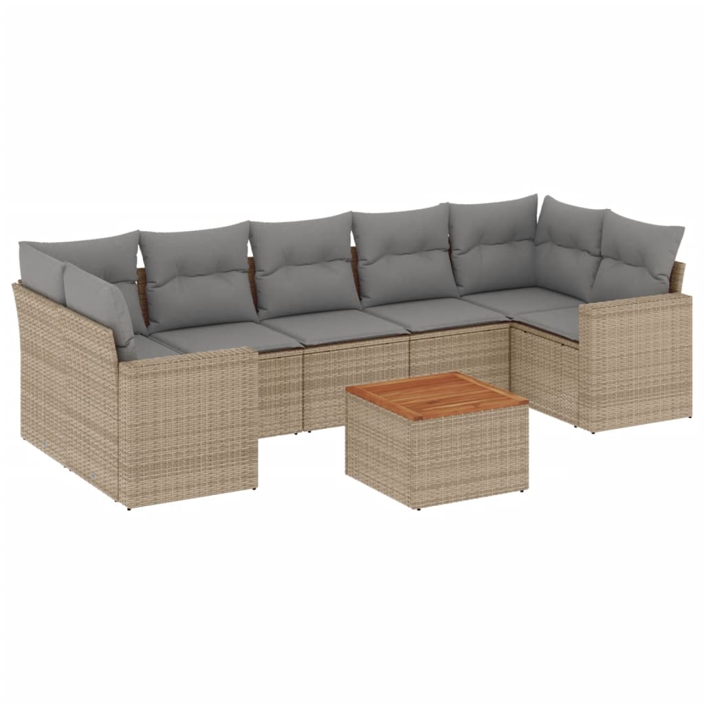 vidaXL 8-tlg. Garten-Sofagarnitur mit Kissen Beige Poly Rattan