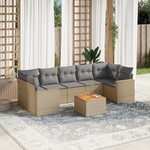 vidaXL 8-tlg. Garten-Sofagarnitur mit Kissen Beige Poly Rattan