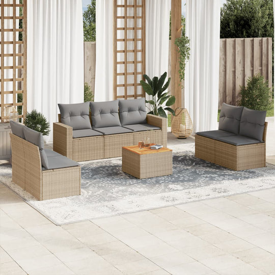 vidaXL 8-tlg. Garten-Sofagarnitur mit Kissen Beige Poly Rattan