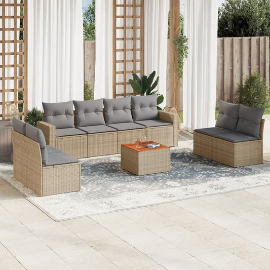 vidaXL 9-tlg. Garten-Sofagarnitur mit Kissen Beige Poly Rattan