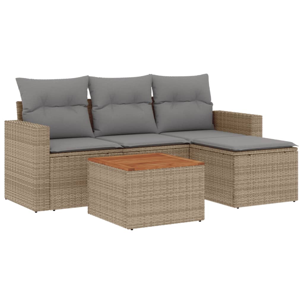 vidaXL 5-tlg. Garten-Sofagarnitur mit Kissen Beige Poly Rattan