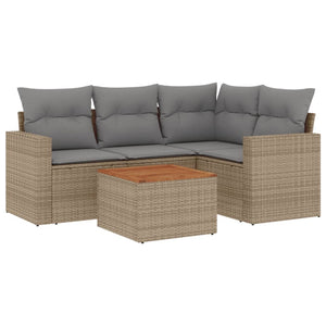 vidaXL 5-tlg. Garten-Sofagarnitur mit Kissen Beige Poly Rattan