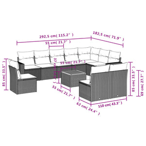 vidaXL 11-tlg. Garten-Sofagarnitur mit Kissen Beige Poly Rattan