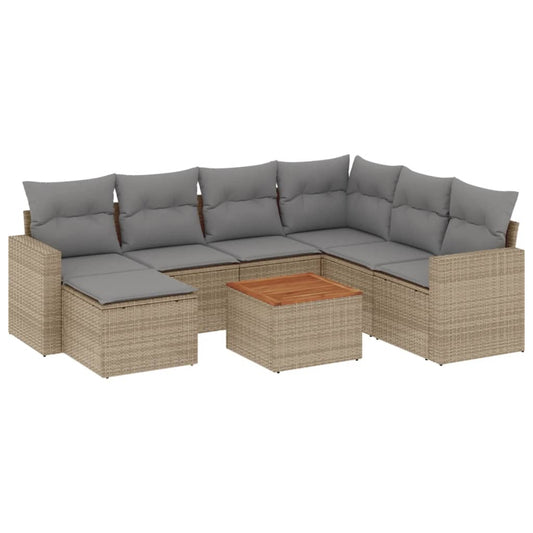 vidaXL 8-tlg. Garten-Sofagarnitur mit Kissen Beige Poly Rattan