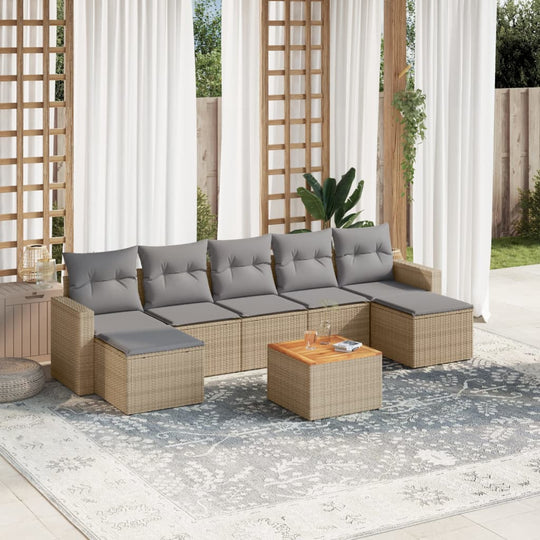 vidaXL 8-tlg. Garten-Sofagarnitur mit Kissen Beige Poly Rattan