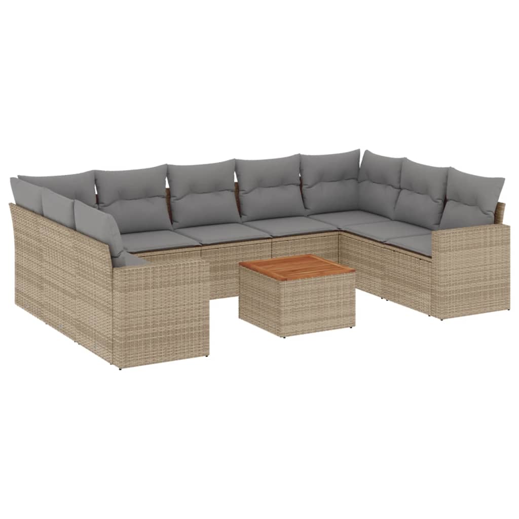 vidaXL 10-tlg. Garten-Sofagarnitur mit Kissen Beige Poly Rattan