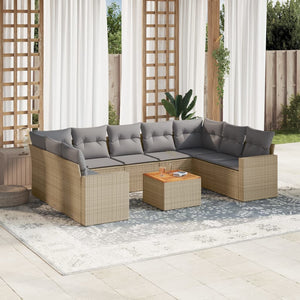 vidaXL 10-tlg. Garten-Sofagarnitur mit Kissen Beige Poly Rattan