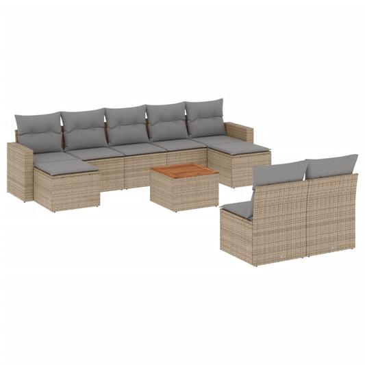 vidaXL 10-tlg. Garten-Sofagarnitur mit Kissen Beige Poly Rattan