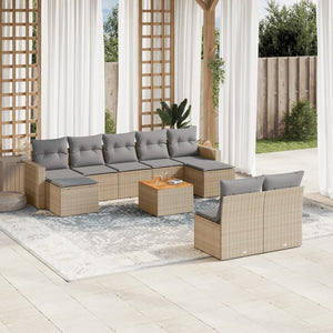 vidaXL 10-tlg. Garten-Sofagarnitur mit Kissen Beige Poly Rattan