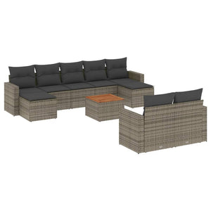 vidaXL 10-tlg. Garten-Sofagarnitur mit Kissen Grau Poly Rattan