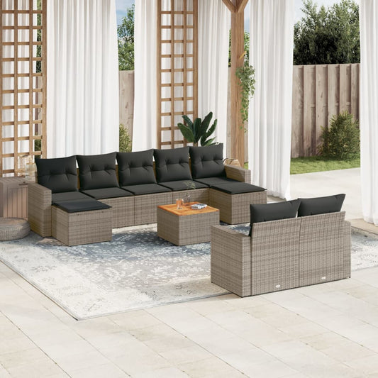 vidaXL 10-tlg. Garten-Sofagarnitur mit Kissen Grau Poly Rattan