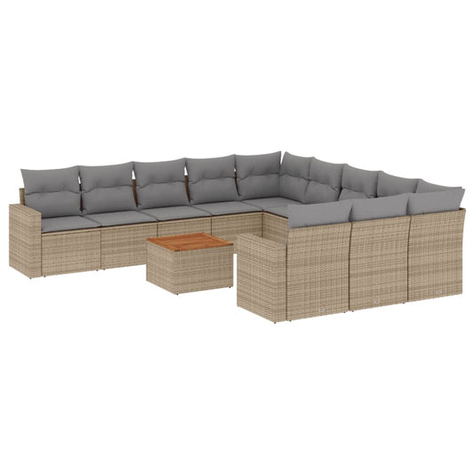 vidaXL 12-tlg. Garten-Sofagarnitur mit Kissen Beige Poly Rattan