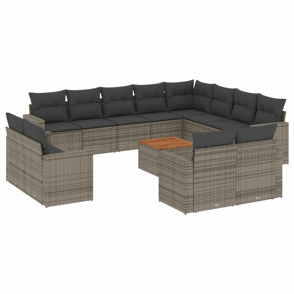 vidaXL 13-tlg. Garten-Sofagarnitur mit Kissen Grau Poly Rattan