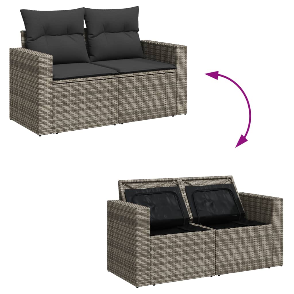 vidaXL 13-tlg. Garten-Sofagarnitur mit Kissen Grau Poly Rattan