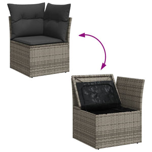 vidaXL 13-tlg. Garten-Sofagarnitur mit Kissen Grau Poly Rattan