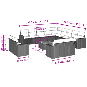 vidaXL 14-tlg. Garten-Sofagarnitur mit Kissen Beige Poly Rattan