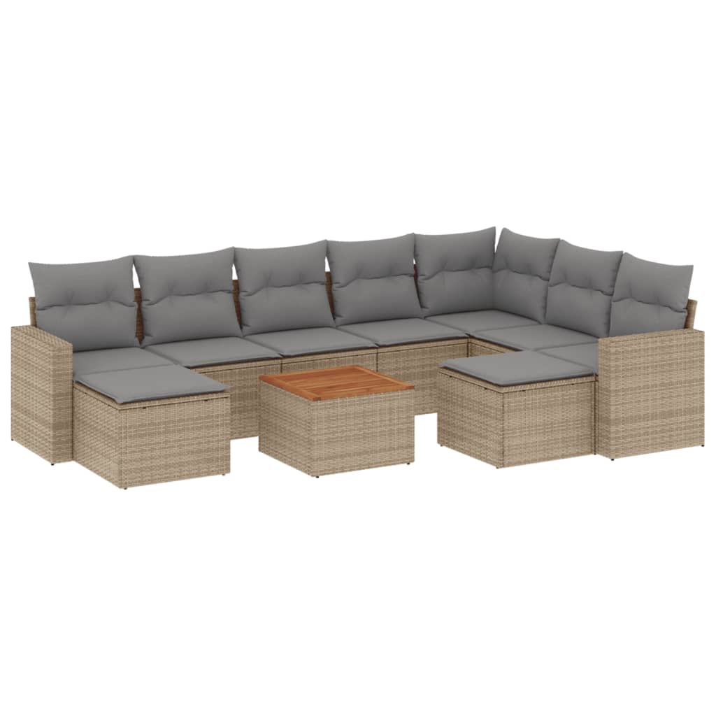 vidaXL 10-tlg. Garten-Sofagarnitur mit Kissen Beige Poly Rattan