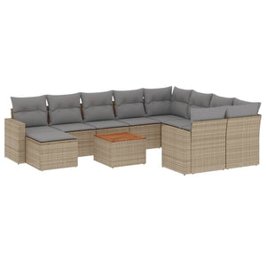 vidaXL 11-tlg. Garten-Sofagarnitur mit Kissen Beige Poly Rattan