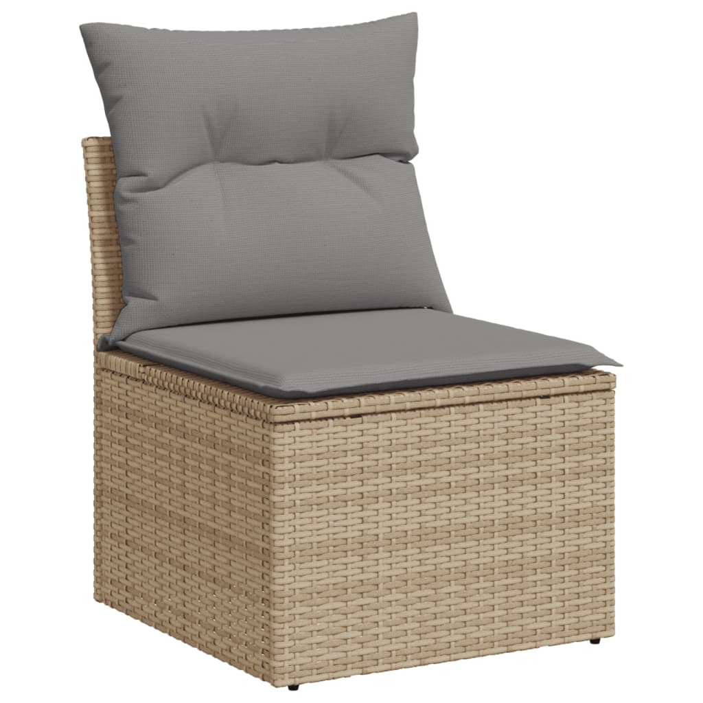 vidaXL 11-tlg. Garten-Sofagarnitur mit Kissen Beige Poly Rattan