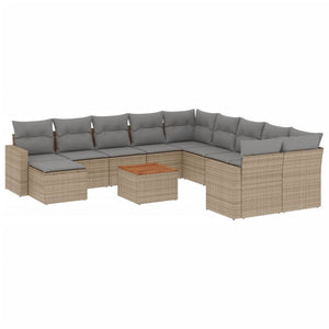 vidaXL 12-tlg. Garten-Sofagarnitur mit Kissen Beige Poly Rattan