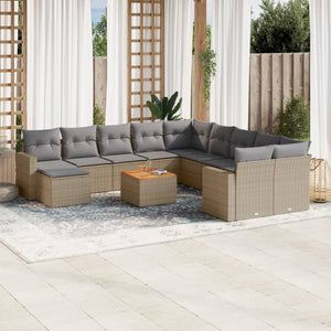 vidaXL 12-tlg. Garten-Sofagarnitur mit Kissen Beige Poly Rattan