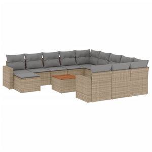 vidaXL 13-tlg. Garten-Sofagarnitur mit Kissen Beige Poly Rattan