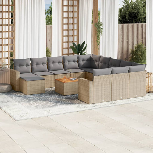 vidaXL 13-tlg. Garten-Sofagarnitur mit Kissen Beige Poly Rattan