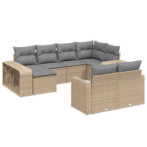 vidaXL 10-tlg. Garten-Sofagarnitur mit Kissen Beige Poly Rattan