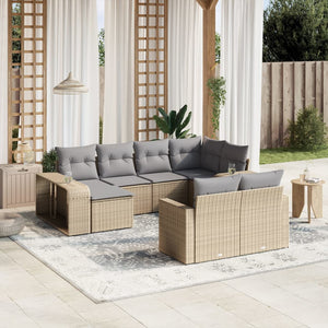 vidaXL 10-tlg. Garten-Sofagarnitur mit Kissen Beige Poly Rattan