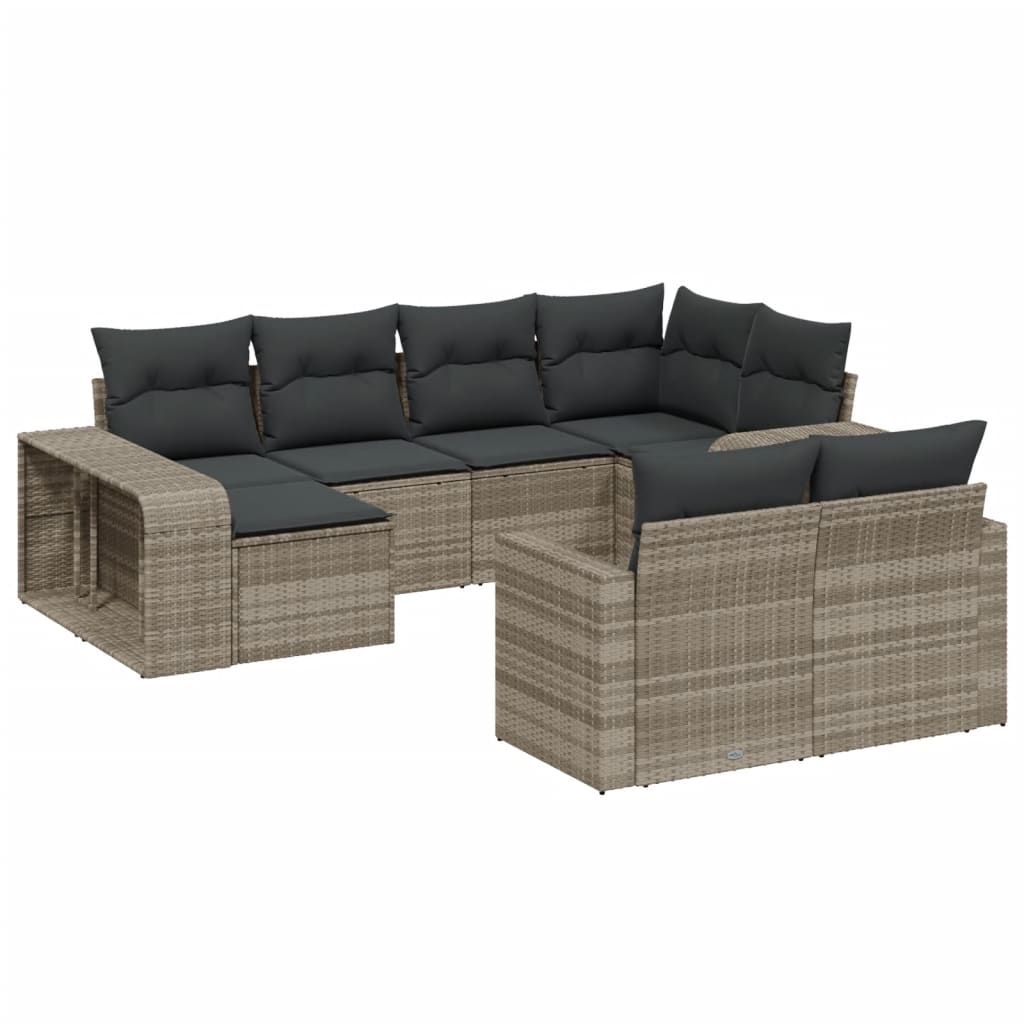 vidaXL 10-tlg. Garten-Sofagarnitur mit Kissen Hellgrau Poly Rattan