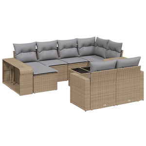 vidaXL 11-tlg. Garten-Sofagarnitur mit Kissen Beige Poly Rattan